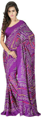 MINE CHOICE Printed Bandhani Crepe Saree(Multicolor)