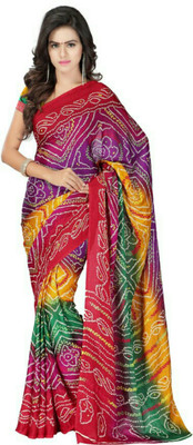 MINE CHOICE Printed Bandhani Crepe Saree(Multicolor)