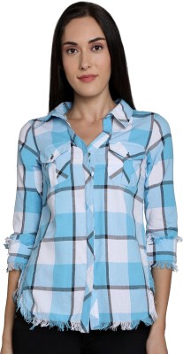 Zinnia Women Checkered Casual Blue Shirt