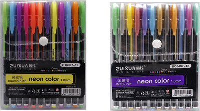 Definite Highlighter and Metal Neon Pen 1.0 mm Superfine Tip Nib Sketch Pen(Multicolor)