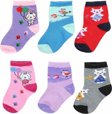 CATALOON Baby Boys & Baby Girls Printed, Solid Mid-Calf/Crew(Pack of 6)