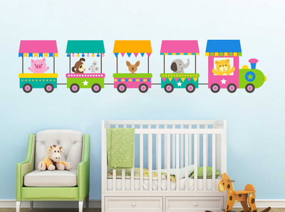 Wallzone 120 cm Colorfull Animals Train Removable Sticker(Pack of 1)