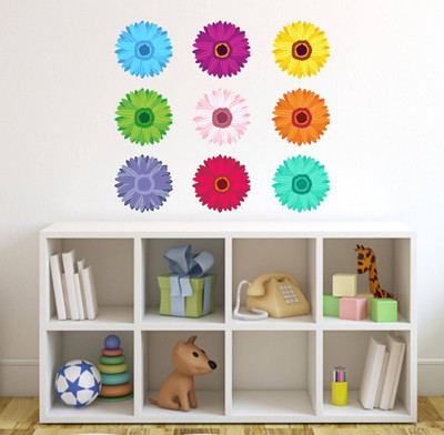 Wallzone 60 cm Colorful Flowers Removable Sticker(Pack of 1)