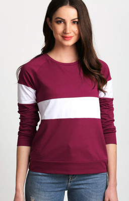 Aelomart Casual Full Sleeve Striped Women White, Maroon Top