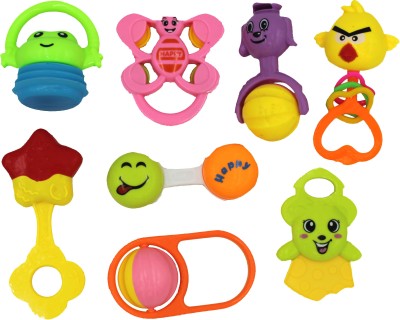 jmv Lovely Mixed Attractive Colourful Non Toxic Rattles for Babies, Toddlers, Infants, Child . Set of 8 Rattle(Multicolor)