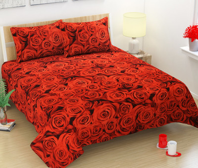 HOME LIVING 120 TC Microfiber Double Floral Bedsheet(Pack of 1, Red)