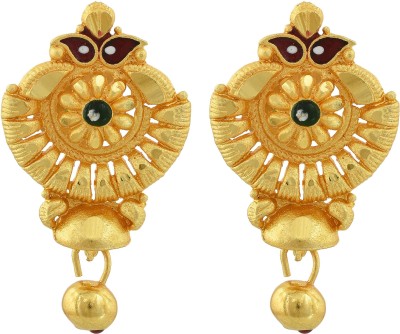 Morvi Gold Plated brass Small and Sober, Real God Look Meenakari Stud and Jhumki Design Jewellery for Women and Girls Brass Stud Earring