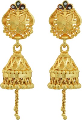 Morvi Gold Plated Brass Faux Kundan Small and Sober Traditional dailywear Jhumki earrings for Women Girls Brass Jhumki Earring