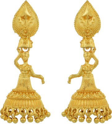 RN Gold Plated Brass Micron 24KT, Rajasthani Lady with Water Pot Design Traditional Jhumki for Women Jewellery Brass Jhumki Earring