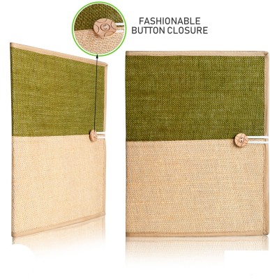 FABRINIES JUTE DOCUMENT FILE(Set Of 1, Green, Beige)