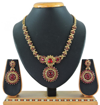 KAHAR CREATION Alloy Gold-plated Maroon Jewellery Set(Pack of 1)