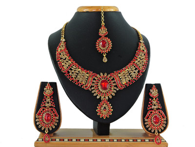 VATSALYA creation Alloy Gold-plated Red, Gold Jewellery Set(Pack of 1)
