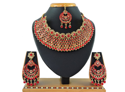 KAHAR CREATION Alloy Gold-plated Red Jewellery Set(Pack of 1)
