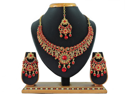 KAHAR CREATION Alloy Gold-plated Red Jewellery Set(Pack of 1)
