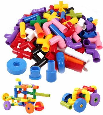 N2J2 SHOP Pipe Building Construction Blocks Set for Kid Colorful Pipe Stitching Assembly Creativity Smart Little Engineer Educational Toys (Multicolor)