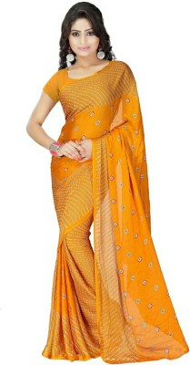 MINE CHOICE Printed Bandhani Crepe Saree(Multicolor)