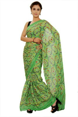 Stylish Sarees Printed Bandhani Crepe Saree(Light Green)