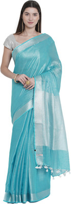 Black Orange Self Design Handloom Handloom Tissue Saree(Blue)