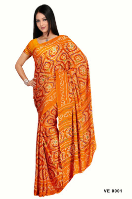 MINE CHOICE Printed Bandhani Crepe Saree(Yellow)