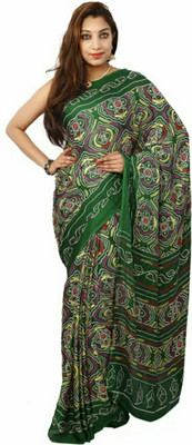 RAJASTHANI BANDEJ Printed Bandhani Crepe Saree(Multicolor)