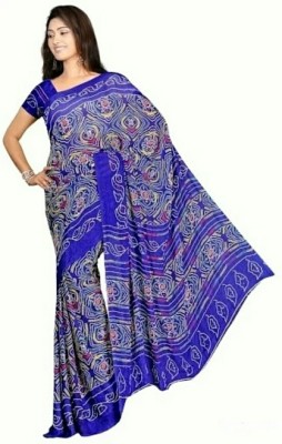 MINE CHOICE Printed Bandhani Crepe Saree(Blue)