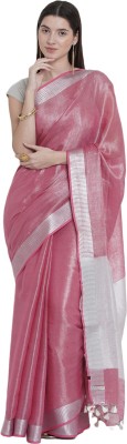 Black Orange Self Design Handloom Handloom Tissue Saree(Pink)