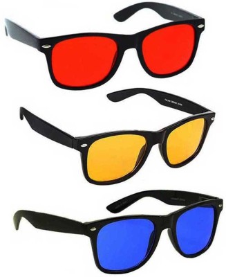 Elgator Wayfarer Sunglasses(For Men & Women, Red, Yellow, Blue)