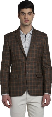 PARX Checkered Single Breasted Casual Men Blazer(Brown)
