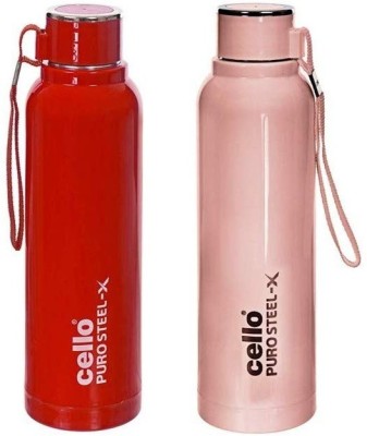 cello Puro Steel-X Benz 600 Insulated Inner Steel Outer Plastic Water Bottle, 520 ml Bottle(Pack of 2, Red, Pink, Steel, Plastic)