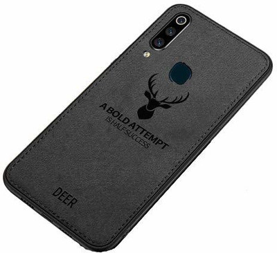 MOBILOVE Back Cover for Vivo Y19 / Vivo U20 | Deer Pattern Cloth Texture Leather Finish Soft Fabric Case(Black, Grip Case, Pack of: 1)