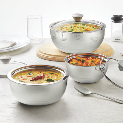 BOROSIL Serve Fresh Pack of 3 Cook and Serve Casserole(500 ml, 900 ml, 1500 ml)