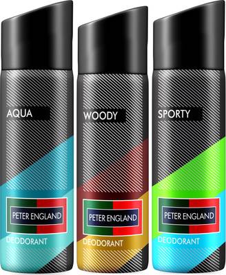 PETER ENGLAND Fresh Fragrance Aqua, Woody, Sporty Combo Deodorant Spray  -  For Men