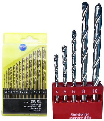 Inditrust 5 pc heavy duty masonry/wall drilling bit set and 13 pc hss drill bit set