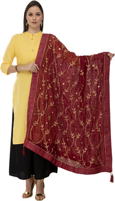 A R SILK Pure Silk Embroidered Women Dupatta