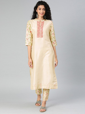 ZIYAA Women Printed Straight Kurta(Beige)