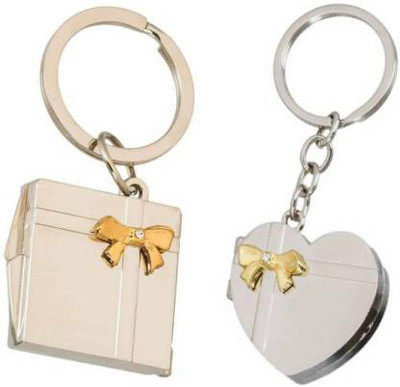 ZYZTA 2Heart & Square Shape Double Photos Frame Metallic Key Chain