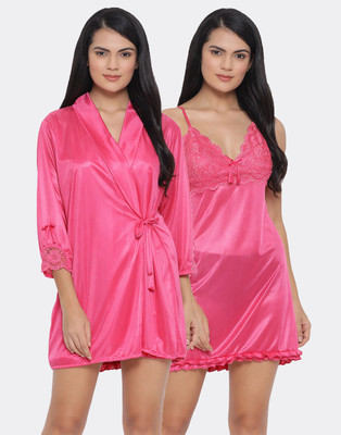 Clovia Women Nighty with Robe(Pink)