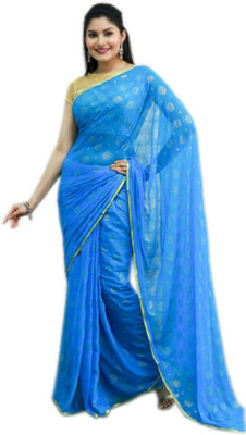MINE CHOICE Printed Daily Wear Chiffon Saree(Light Blue)
