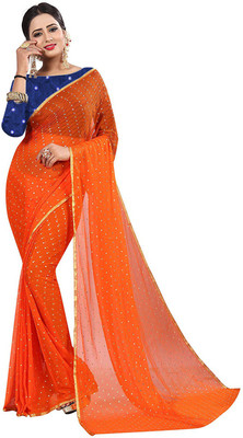 MINE CHOICE Self Design, Printed, Embellished Daily Wear Chiffon Saree(Multicolor)
