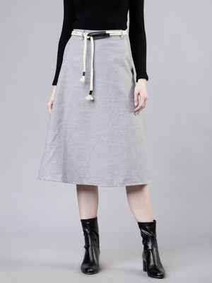 Tokyo Talkies Solid Women Flared Grey Skirt