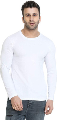 LazyChunks Solid Men Round Neck White T-Shirt