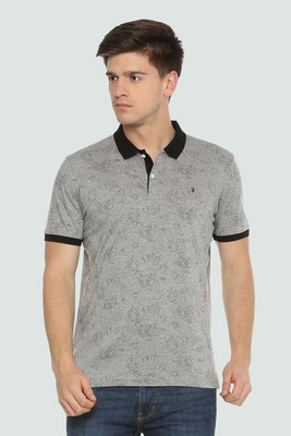 Louis Philippe Sport Printed Men Polo Neck Grey T-Shirt