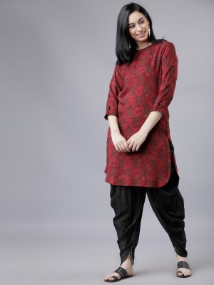 Vishudh Casual 3/4 Sleeve Printed Women Maroon Top