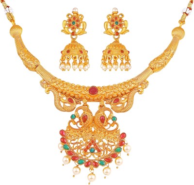 AMAAL Brass, Copper Gold-plated Red, Green Jewellery Set(Pack of 1)