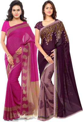 kashvi sarees Printed Daily Wear Georgette Saree(Pack of 2, Magenta, Pink)
