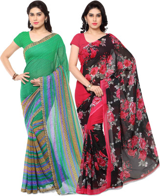 Anand Sarees Printed Daily Wear Georgette Saree(Pack of 2, Red, Light Green)