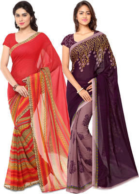 Anand Sarees Printed Daily Wear Georgette Saree(Pack of 2, Purple, Red)