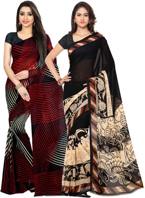 Anand Sarees Printed Daily Wear Georgette Saree(Pack of 2, Black)