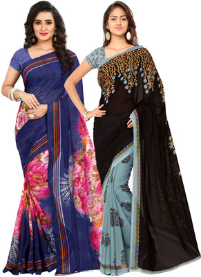 Anand Sarees Printed Daily Wear Georgette Saree(Pack of 2, Blue)