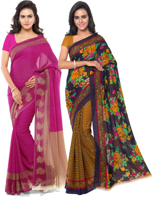 kashvi sarees Printed Daily Wear Georgette Saree(Pack of 2, Pink)